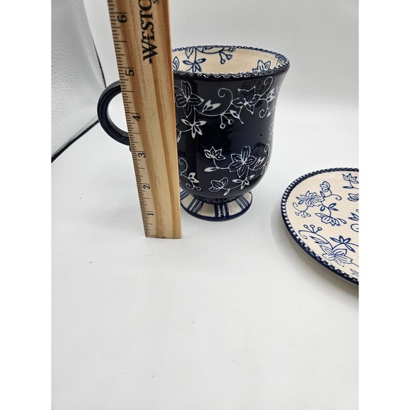 Temptations by tara Floral Lace Footed Mug and Saucer Blue and White‎ - Picture 4 of 9